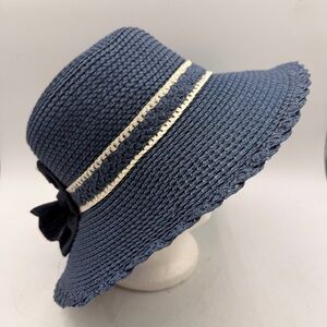 Nicole Marciano Blue Straw Wide Brim Sun Hat with Bow – 60 cm